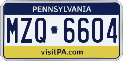 PA license plate MZQ6604