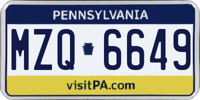 PA license plate MZQ6649