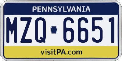 PA license plate MZQ6651