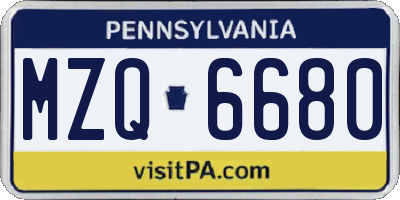 PA license plate MZQ6680