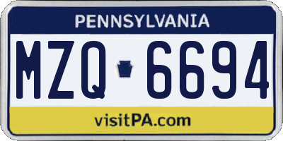 PA license plate MZQ6694