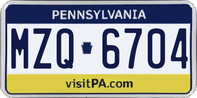 PA license plate MZQ6704