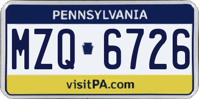 PA license plate MZQ6726