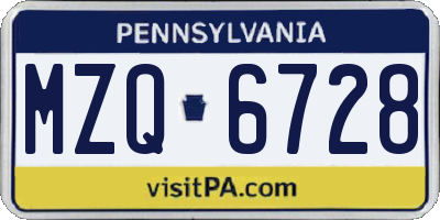 PA license plate MZQ6728