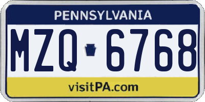 PA license plate MZQ6768