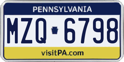 PA license plate MZQ6798