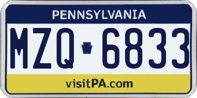 PA license plate MZQ6833