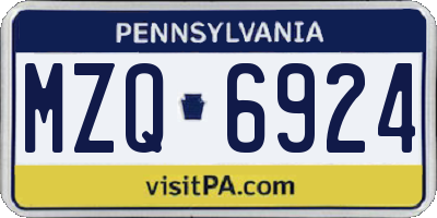 PA license plate MZQ6924