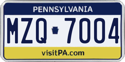 PA license plate MZQ7004