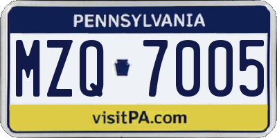 PA license plate MZQ7005