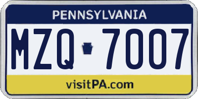 PA license plate MZQ7007