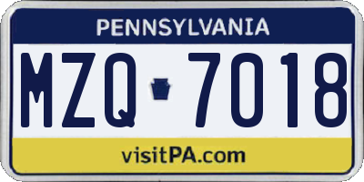 PA license plate MZQ7018
