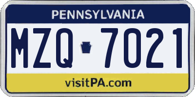 PA license plate MZQ7021