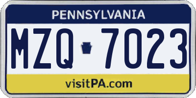 PA license plate MZQ7023