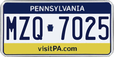PA license plate MZQ7025