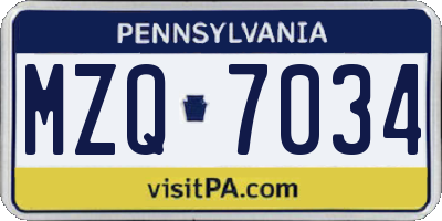 PA license plate MZQ7034