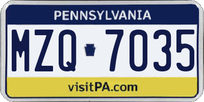 PA license plate MZQ7035