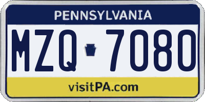 PA license plate MZQ7080