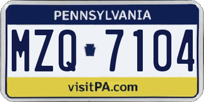 PA license plate MZQ7104