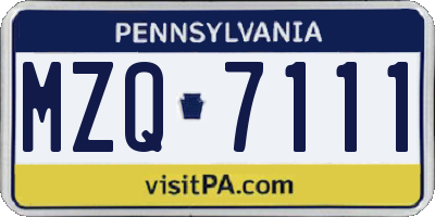 PA license plate MZQ7111