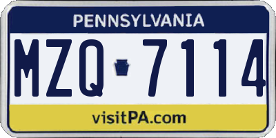 PA license plate MZQ7114