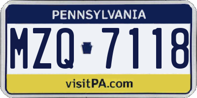 PA license plate MZQ7118
