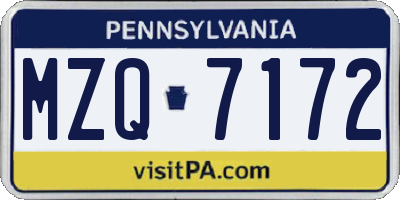 PA license plate MZQ7172
