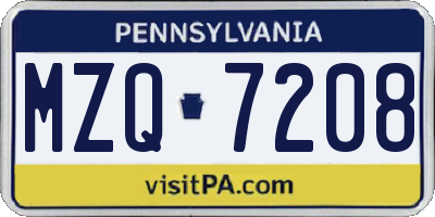 PA license plate MZQ7208