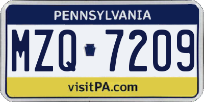 PA license plate MZQ7209