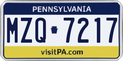 PA license plate MZQ7217