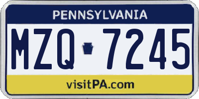 PA license plate MZQ7245