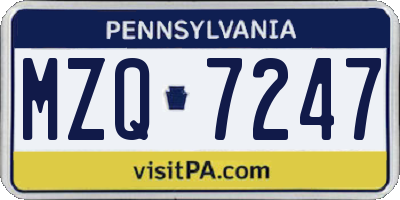 PA license plate MZQ7247