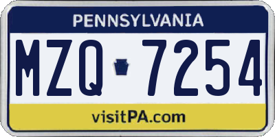 PA license plate MZQ7254