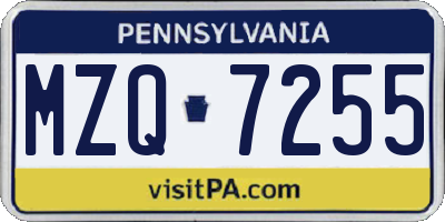 PA license plate MZQ7255