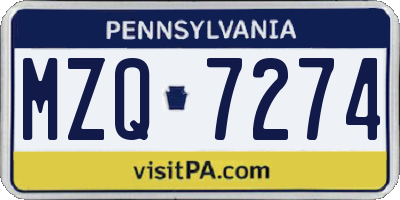 PA license plate MZQ7274