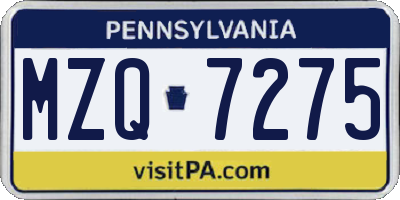 PA license plate MZQ7275