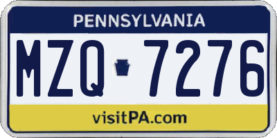 PA license plate MZQ7276