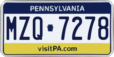 PA license plate MZQ7278