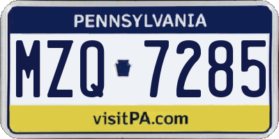 PA license plate MZQ7285
