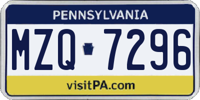 PA license plate MZQ7296