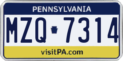 PA license plate MZQ7314