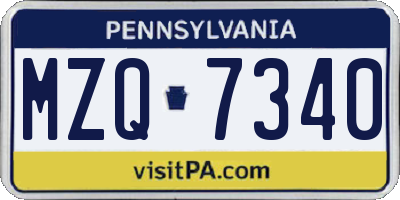 PA license plate MZQ7340