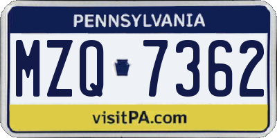 PA license plate MZQ7362