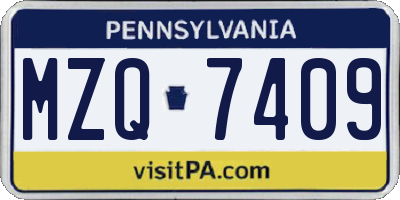 PA license plate MZQ7409