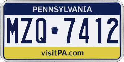 PA license plate MZQ7412