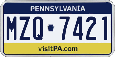 PA license plate MZQ7421