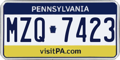 PA license plate MZQ7423