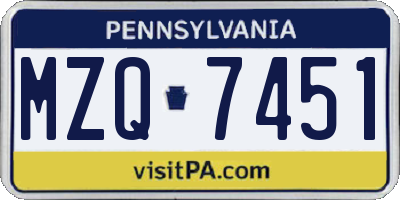 PA license plate MZQ7451