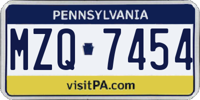 PA license plate MZQ7454