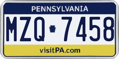 PA license plate MZQ7458